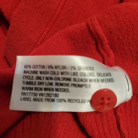 Merona Red 3/4 Sleeve Button Down Round Neck Cotton Blend Shirt Size M - Picture 10 of 13